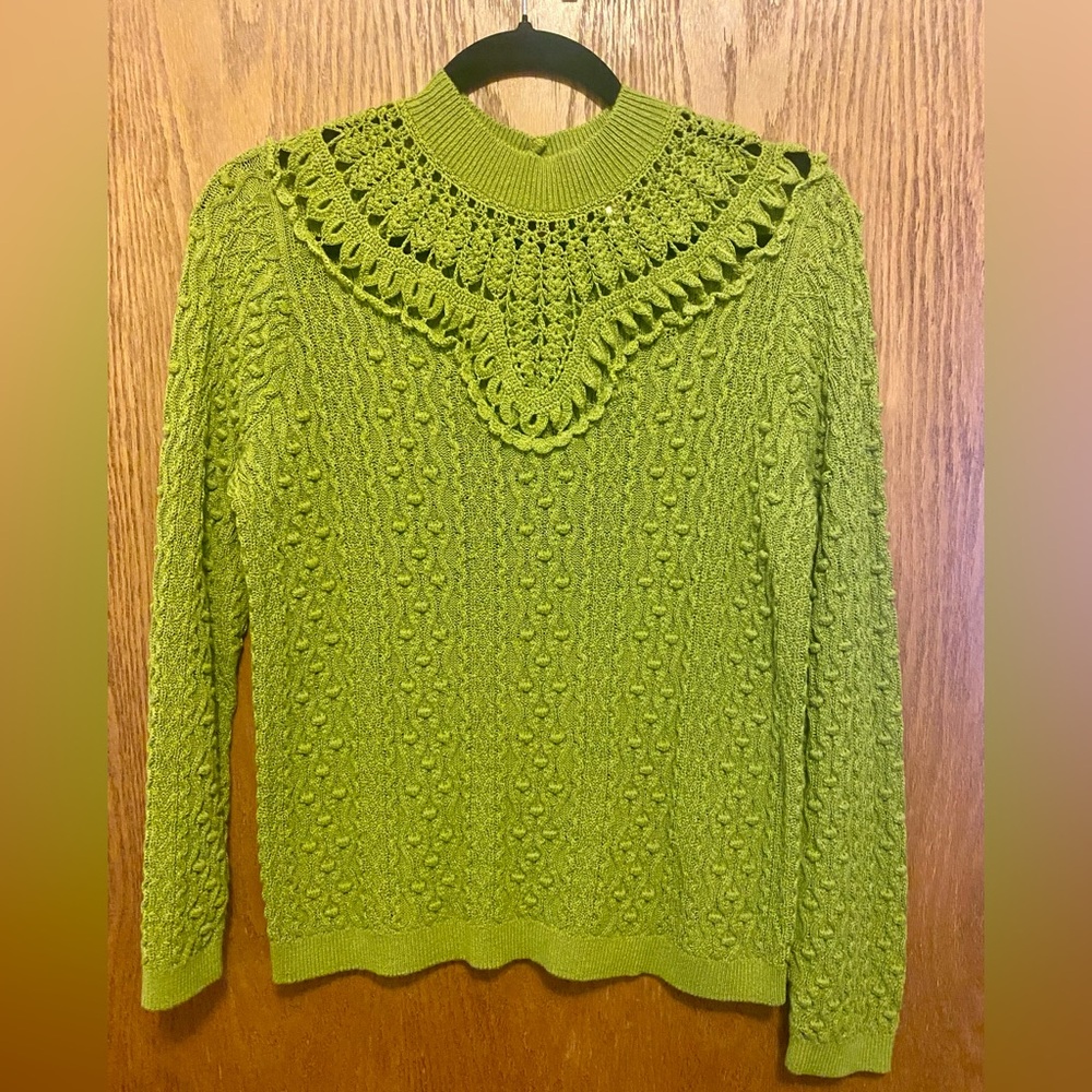 Sézane Alessandro Jumper Green Cable Knit Cotton Blend Sweater - Picture 2 of 5